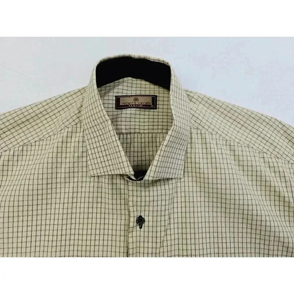 Roberto Cavalli Size XL Mens Classic Beige Brown Check Short Sleeve Pocket Shirt - Picture 5 of 9